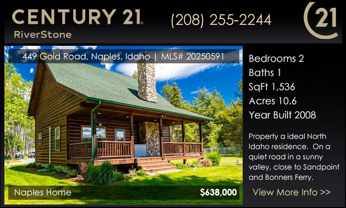 Situated on a quiet road in a sunny valley, close to both Sandpoint and Bonners Ferry,