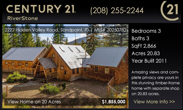 timber-frame home with separate shop on 20.83 acres less than 10 miles to Sandpoint