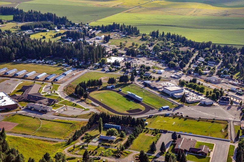 Aerial of Bonners Ferry looking South West close